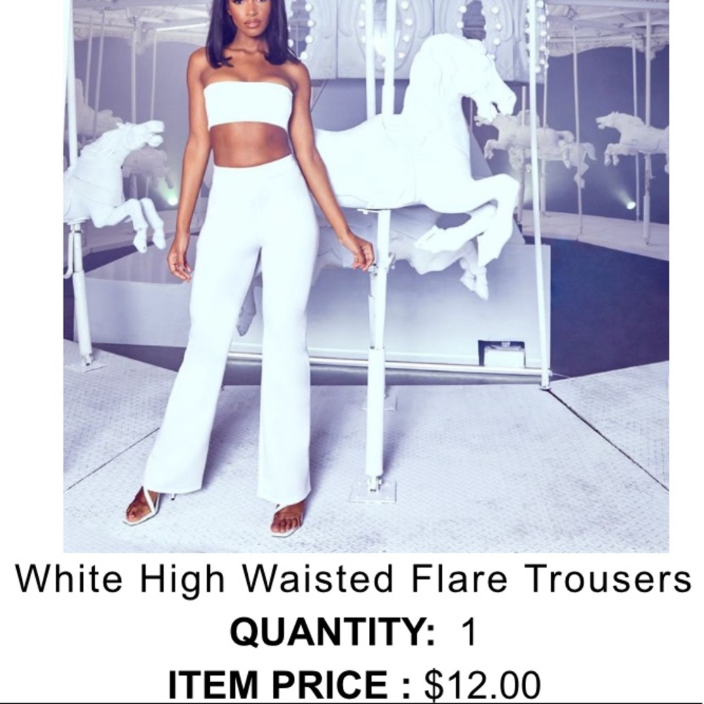 White High Waisted Flare Trousers